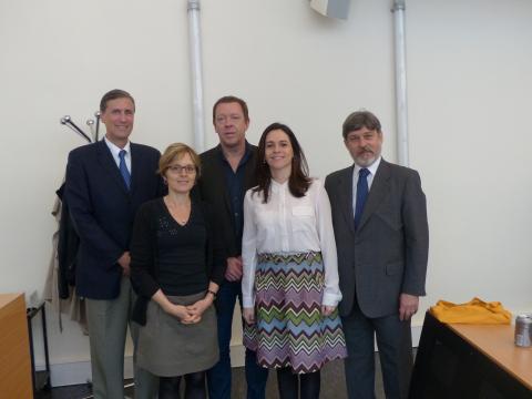 Colloque IHEAL Archives et justice transitionnelle : Pedro Dallari, Camille Goirand, Olivier Compagnon, Angélica Müller et M. Paulo Cesar de Oliveira Campos Ambassadeur du Brésil en France