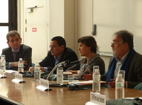 Table ronde Basta Ya, IHEAL-Sébastien Velut, Andrés Suarez, Martha Nubia Bello et Gonzalo Sanchez